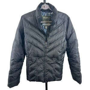 Eddie Bauer Womens Medium Black Premium Goose Down Chevron Quilted Puffer Jacket